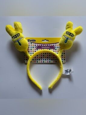 NEW!! Peeps Bunny Plush Yellow Headband With Glasses & Necktie- (NWT)